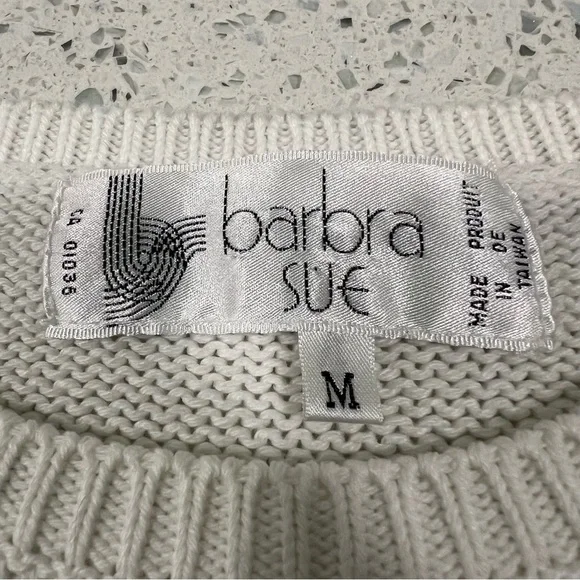 Vintage BARBRA SUE Nautical White and Navy Crew Neck Sweater | Short Sleeves | M - Picture 6 of 12